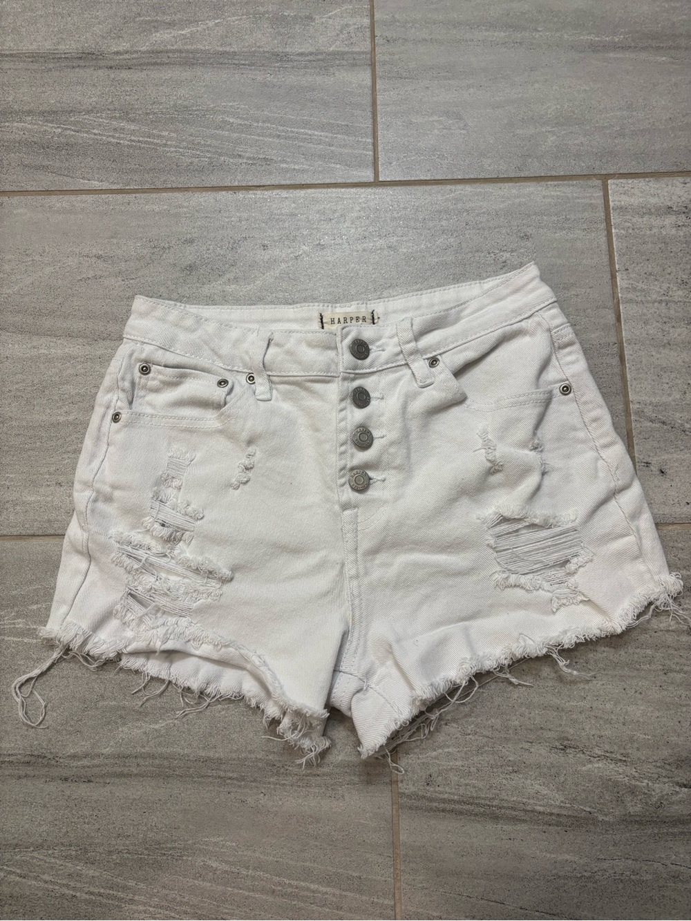 Harper White Distressed Denim Shorts